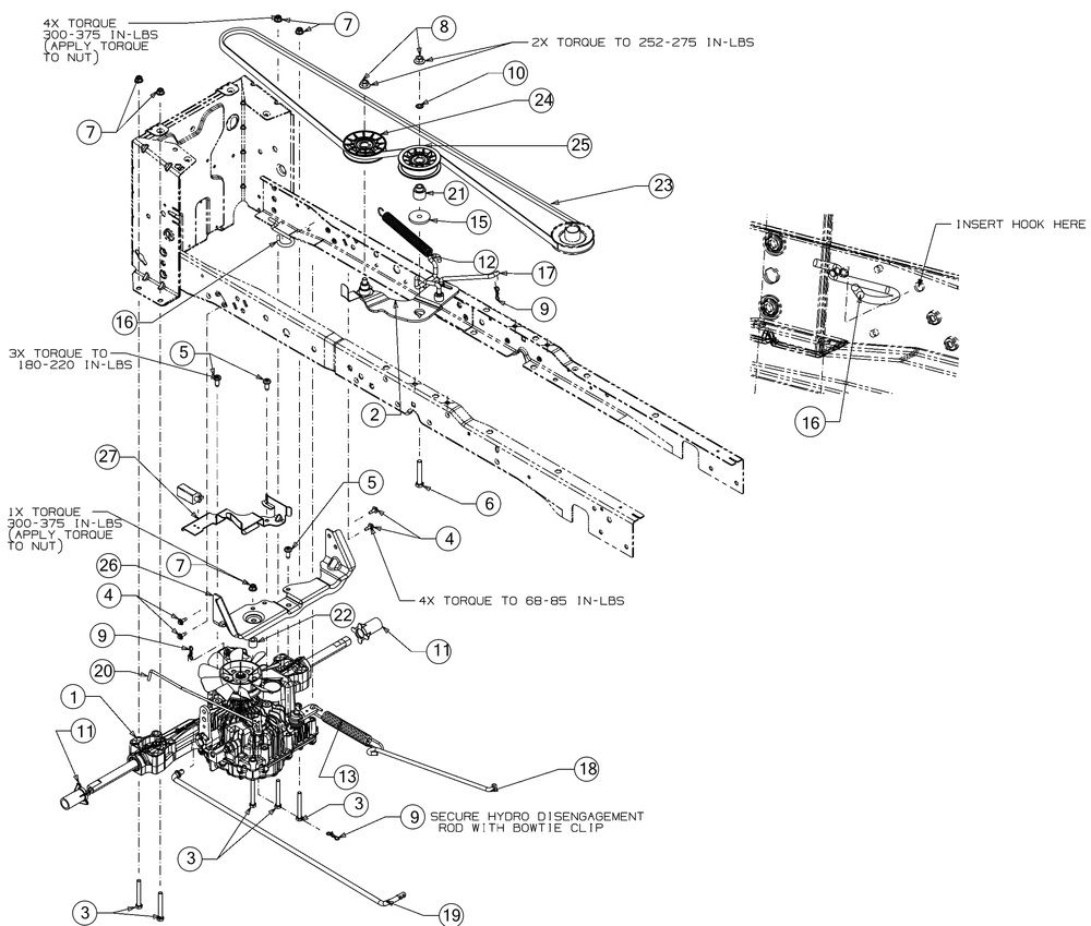 Drive Diagram and Parts List for XT1-LT46EFI (13A9A1CN009)(2017) Cub Cadet Lawn Tractor